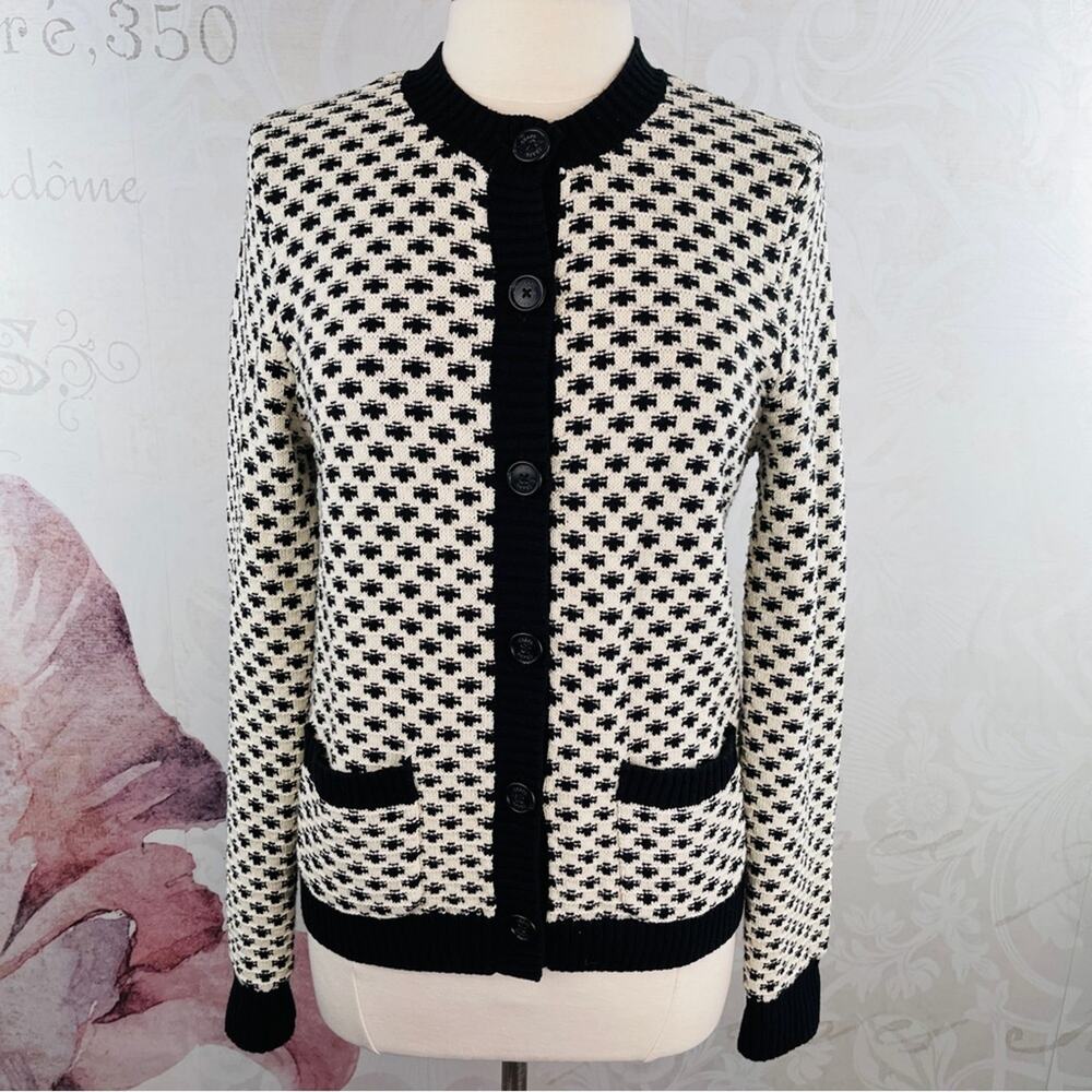 Chaps Black and off white Cardigan with pockets Size Large